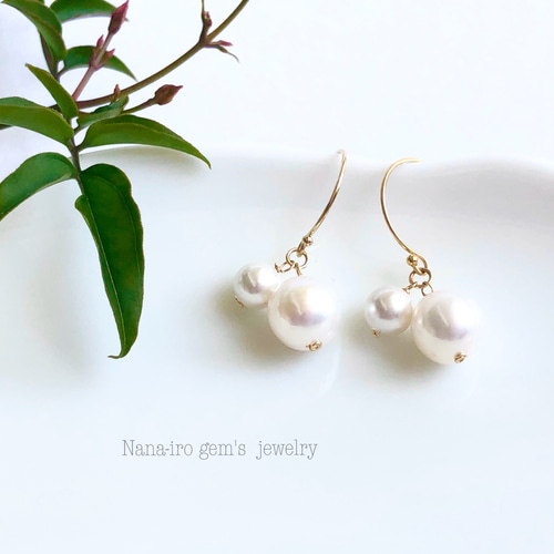 ナナ❤️ 14kgf ピアス 14kgf pearl pierce ピアス（フック・チェーン） Nana-iro gem