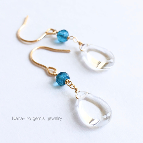 14kgf crystal × bluequartz pierce ピアス（フック・チェーン） Nana