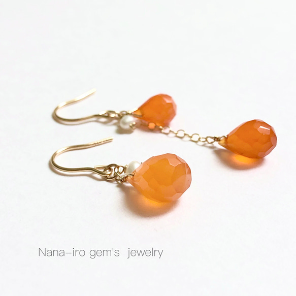 14kgf carnelian ×pearl pierce 2枚目の画像