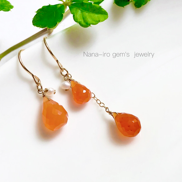 14kgf carnelian ×pearl pierce 4枚目の画像