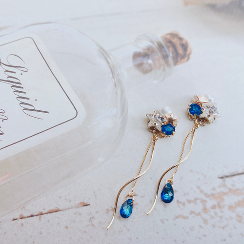 可愛い☆ブルー☆イヤリング 綺羅星の雫ピアスorイヤリング-青紫×ブルーグリーン- – 宙フェス夜市