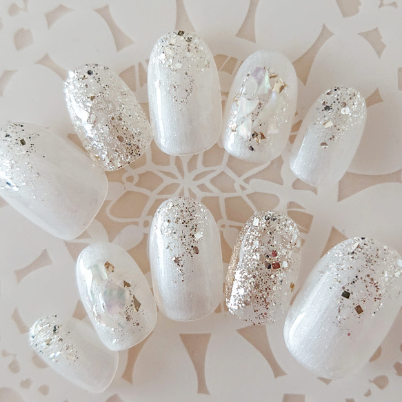 パールホワイト 上品 シェルネイル / 和装前撮り/ウェディング  