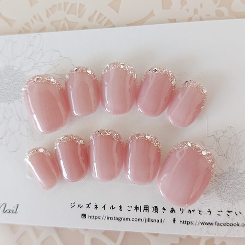 大人可愛いラメフレンチ ネイル/くすみピンク/前撮りネイル/結婚式  