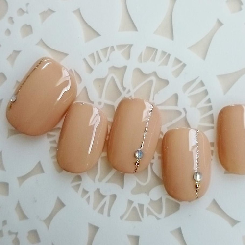 キャメルベージュ シンプルネイル/上品デザイン/オフィス/二次会/女子
