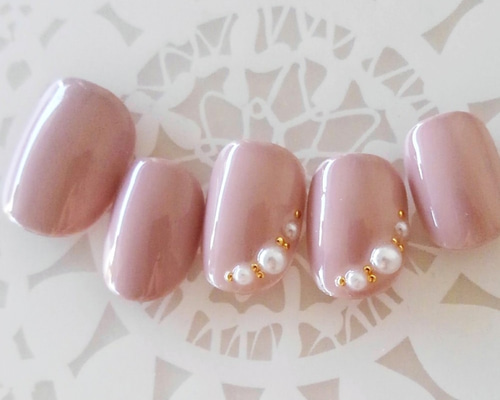 オーダーネイルチップNo.77 大人キレイ シェル ラメ グレージュパール色 オーダーネイルチップNo.77 大人キレイ シェル ラメ グレージュパール