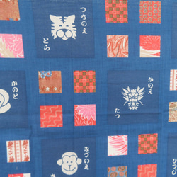 「干支　パネル布」　十二支　更紗　コットン100％　日本製　お正月　インテリア　明るい藍　※グレーあり　 2枚目の画像