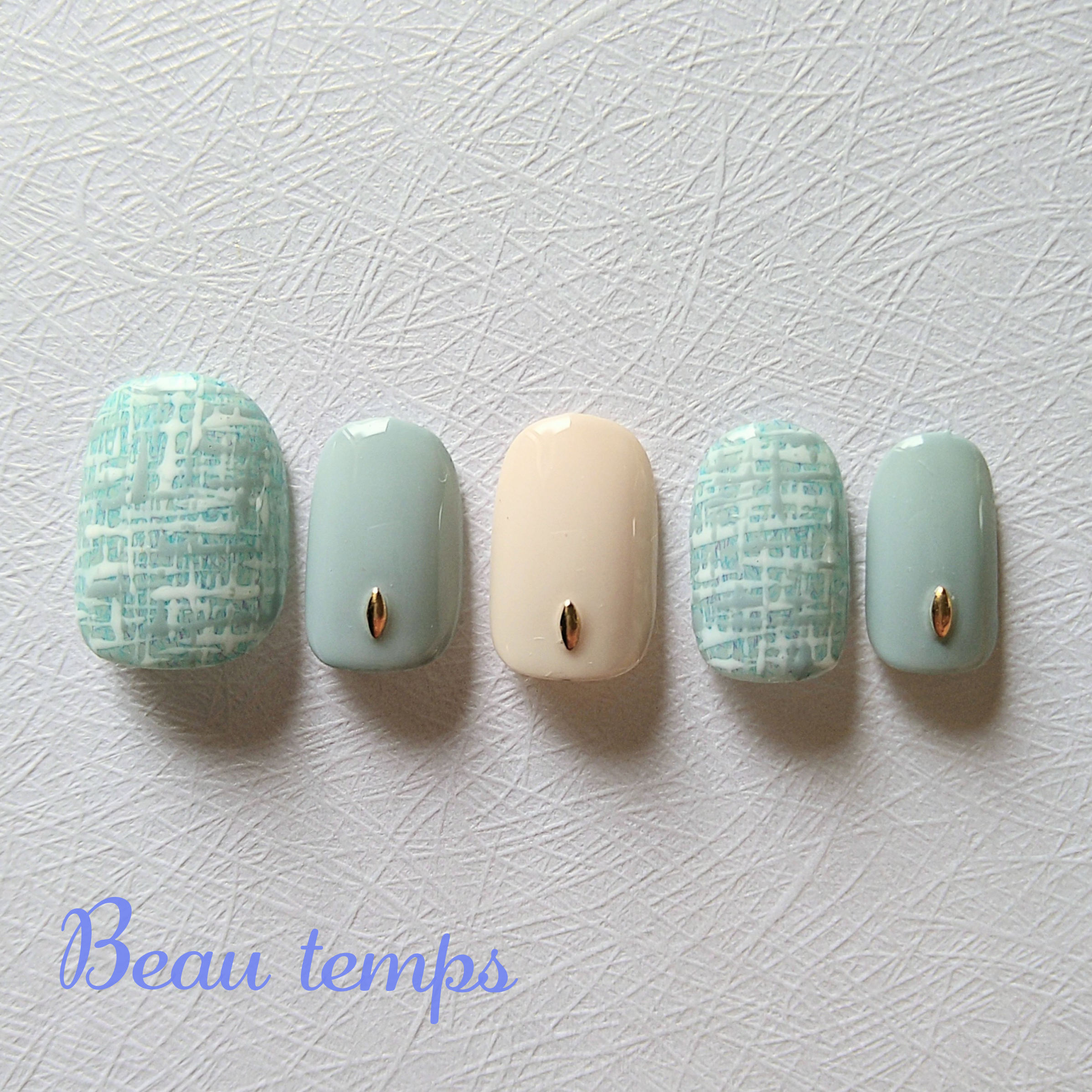 ネイルチップ　ハンドメイド ♡ブルーツイードネイル♡