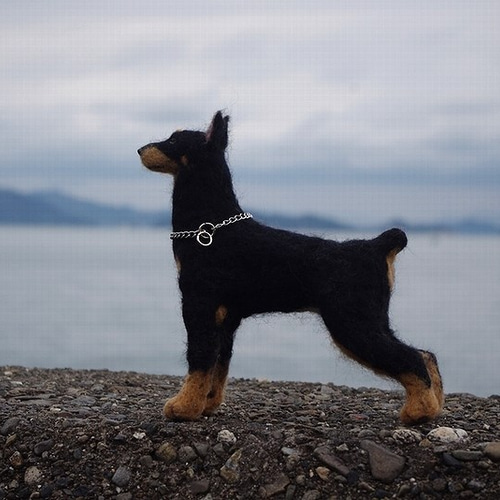 犬の日2024 羊毛フェルトの犬人形（ドーベルマン） 羊毛フェルト エア