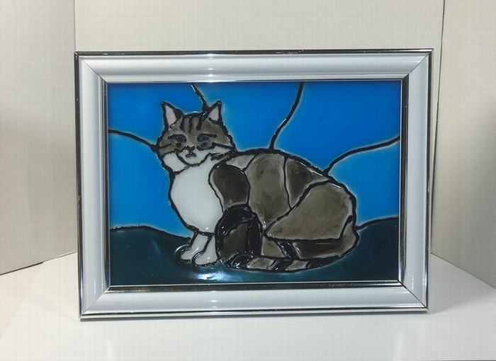 即納！最大半額！ ステンドグラス風ガラス絵：猫（ラグドール） 絵画 エアウーマン 絵画