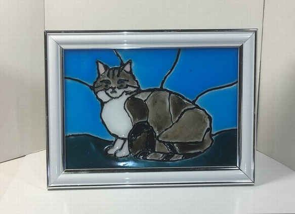 ステンドグラス風ガラス絵：猫（ラグドール） 1枚目の画像