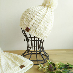 かぎ針編みニット帽子(ホワイト) ニット帽・ビーニー Rabbit crochet