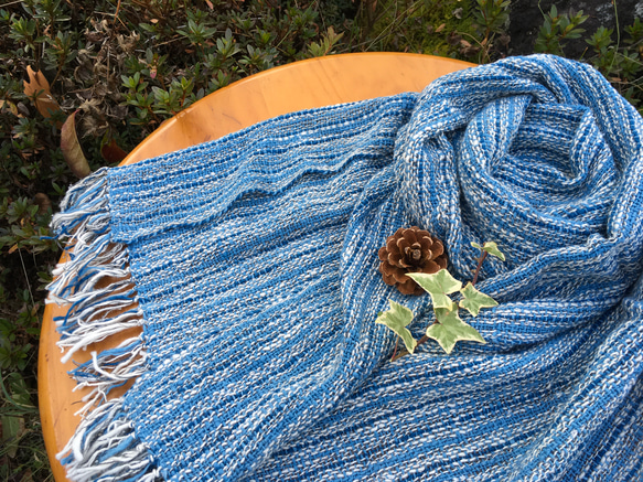 【畑からの優しい贈り物】手紡ぎオーガニック和綿100%藍染 1枚目の画像