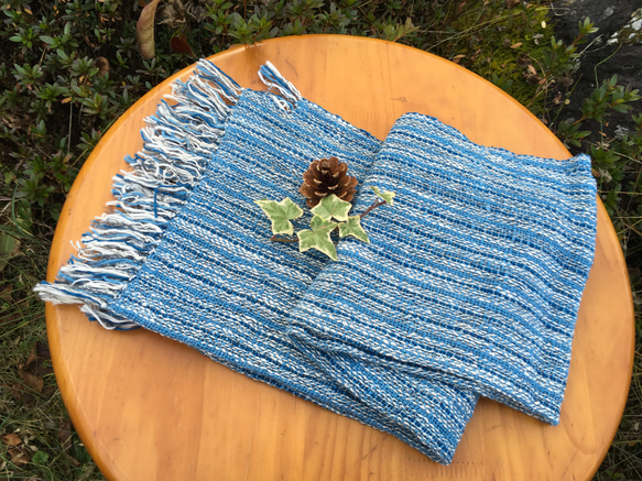 【畑からの優しい贈り物】手紡ぎオーガニック和綿100%藍染 6枚目の画像