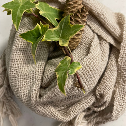 【畑からの優しい贈り物】 手紡ぎオーガニック和綿草木染めマフラ－　楢 1枚目の画像