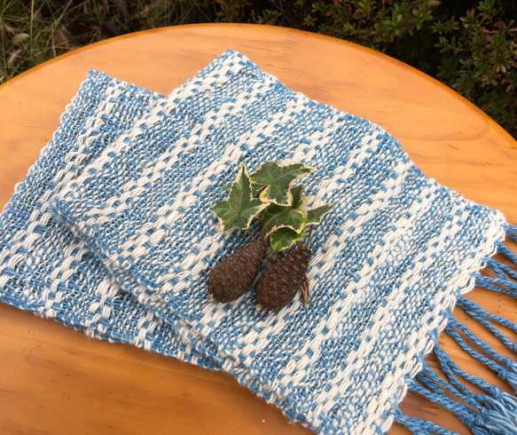 【畑からの優しい贈り物】 手紡ぎオーガニック和綿藍染マフラー 5枚目の画像