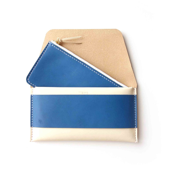 LONG WALLET NATURAL-BLUE / バイカラー / 牛革ロングウォレット 2枚目の画像