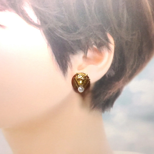 ヒョウの顔ピアス/イヤリング イヤリング・ノンホールピアス yaya 通販  