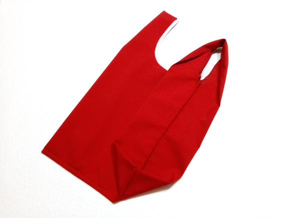 真っ赤なシンプルエコバッグ(レジ袋type)＊ちょっとお買い物サイズ＊ 3枚目の画像