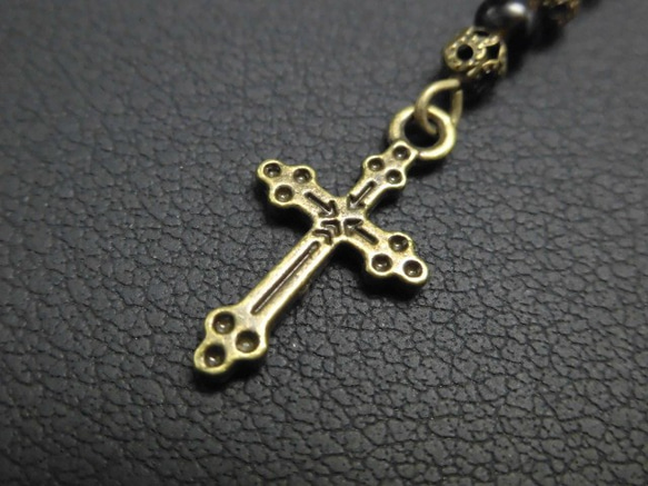 金色黑曜石 x 十字架簡約吊飾 A27 第4張的照片