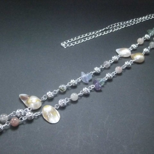 o(^o^)o母貝付き淡水パール×天然石のロングネックレスo(^o^)o238  