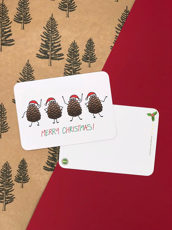 クリスマスのポストカード1 |クリスマスのPineconeポストカードセット|木材のパルプ 2枚目の画像