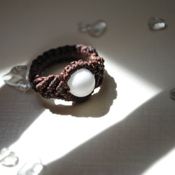 ホワイトジェイド編み指輪＊8㎜ 2枚目の画像
