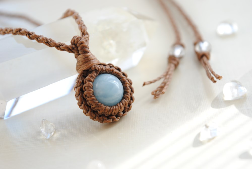 オパール　アクアマリン　マクラメ編みネックレス　他1点同梱 アクアマリンマクラメネックレス*10mm ネックレス・ペンダント