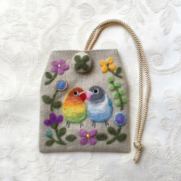ボタンインコのペア お守り袋 その他ケース ことり雑貨kiki 通販