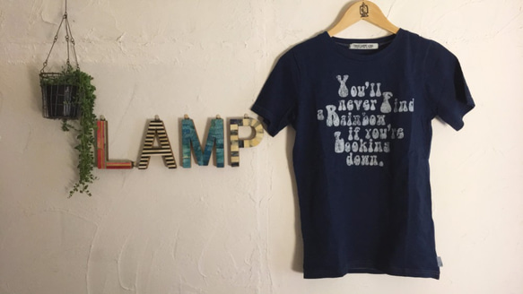 セール☆送料無料！インディゴ先染めシルクスクリーンプリントTシャツ