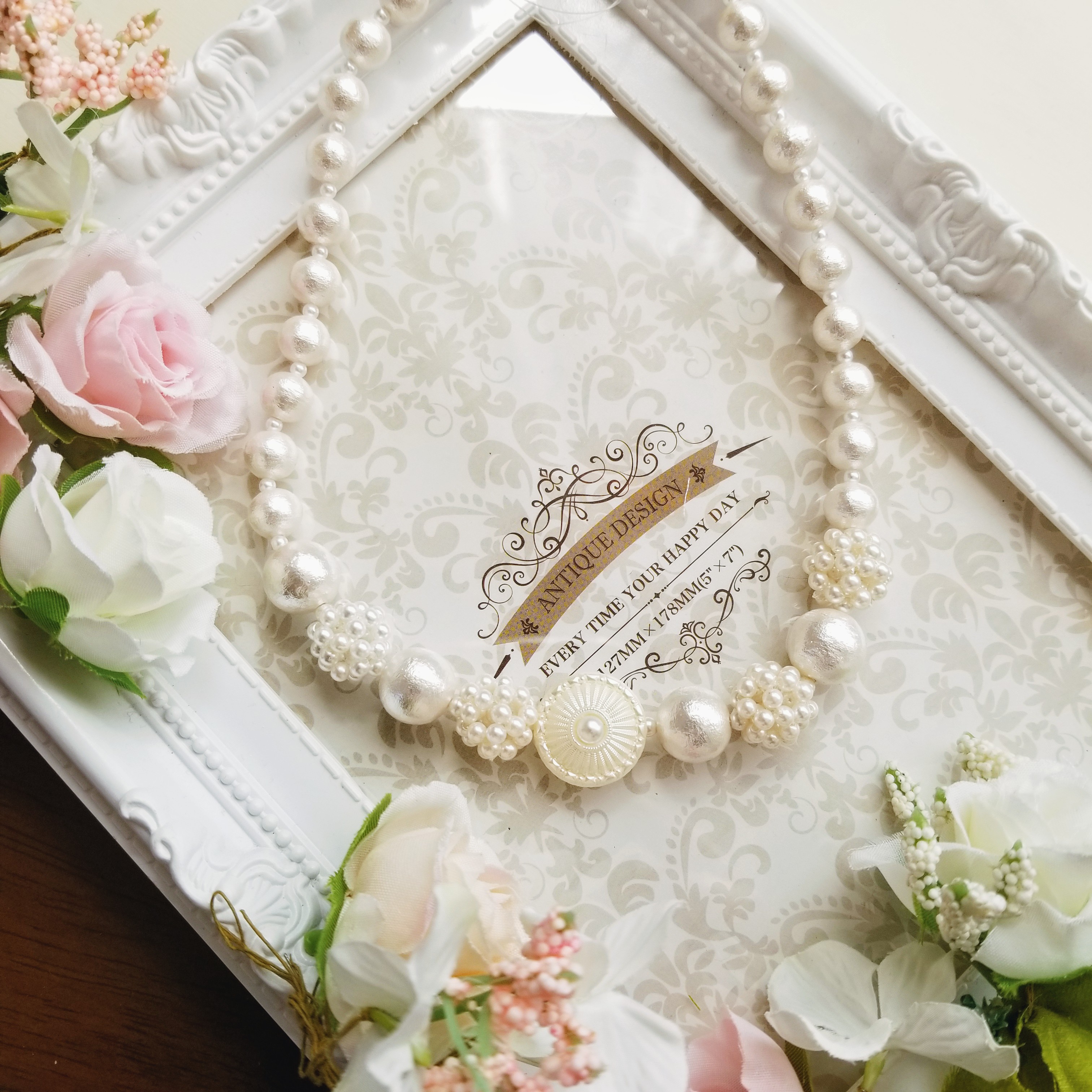 コットンパールとコリーヌのネックレス