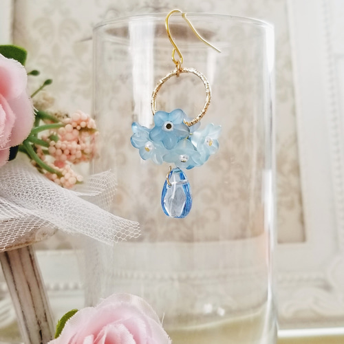 チェコビーズお花畑のピアス又はイヤリング 結婚式、成人式、卒業式