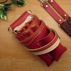 手縫い　本革　5丁差しバリカン用ポケット付シザーケース (赤色＆ナチュラル)　SCA-141/DAB 1枚目の画像