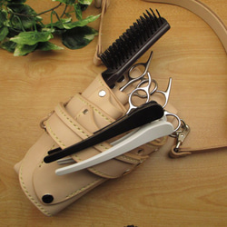 ヌメ革　手縫い　シザーケース(ナチュラル)　５丁差し　革ベルト付　SCL-105/NA 6枚目の画像