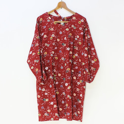 彦太謹製 縞織り 会津木綿 かっぽう着 ホームウェア 上着 赤