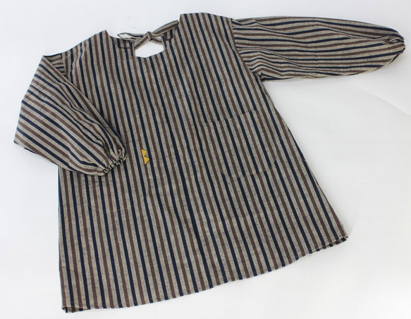 彦太謹製 縞織り木綿 かっぽう着 ホームウェア 上着 ベージュ kappougi0205 4枚目の画像