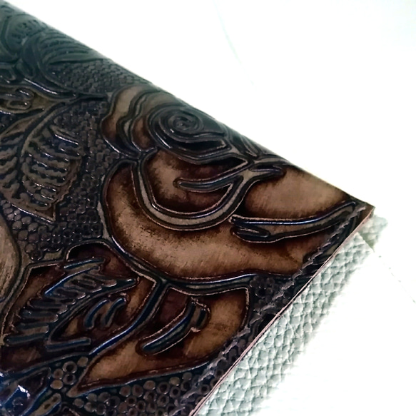 ミニマリストの革のお財布　超軽量薄型L字ファスナー本革長財布　薔薇の型押しアンティークレザー 5枚目の画像