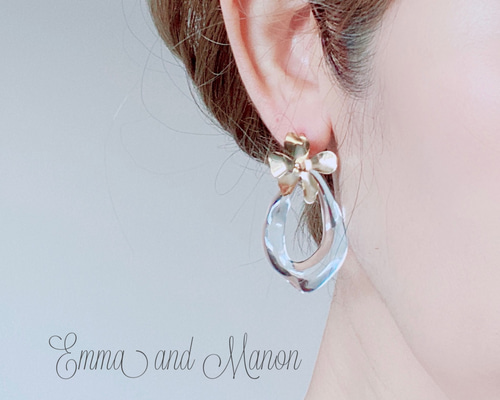 お花のしずく×クリアハートピアス♡(イヤリング・樹脂などに変更可能