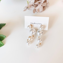 鈦柱純白色婚禮婚禮婚禮珍珠粒紋長珍珠耳環 第7張的照片