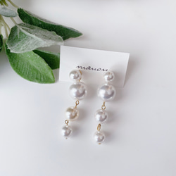 鈦柱純白色婚禮婚禮婚禮珍珠粒紋長珍珠耳環 第8張的照片