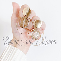 金属アレルギー　チタンポスト　クリア　大ぶりフープ　アンティーク　デザイン　大ぶり　ピアス　イヤリング 1枚目の画像