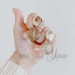 金属アレルギー　チタンポスト　クリア　大ぶりフープ　アンティーク　デザイン　大ぶり　ピアス　イヤリング 4枚目の画像