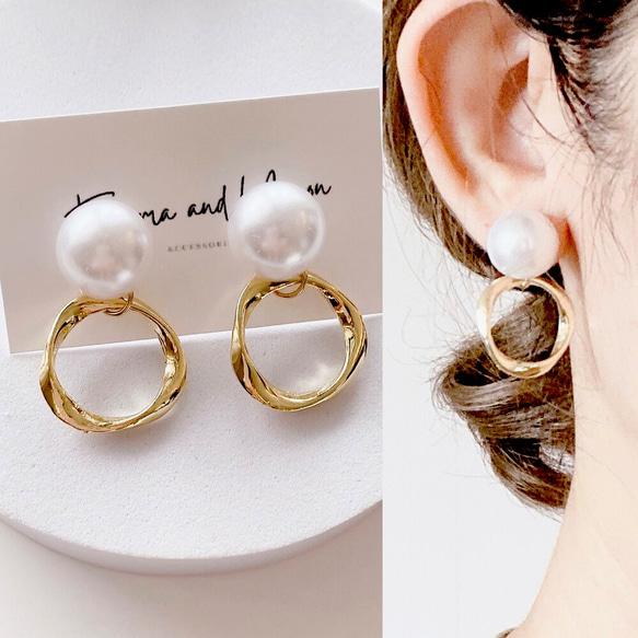 ★ 防過敏鈦樹脂珍珠凸圓形 ✖️ 小圈耳環/耳環半球珍珠 第2張的照片