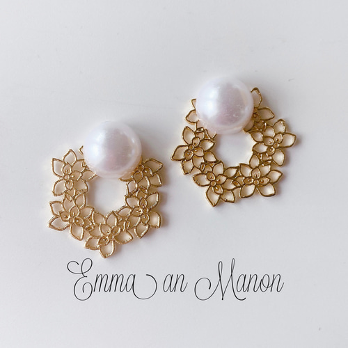 アレルギー対応 飾りフープ✖️ パール カボション 大ぶり フープ  