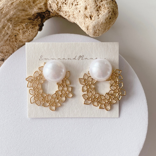 アレルギー対応 飾りフープ✖️ パール カボション 大ぶり フープ  