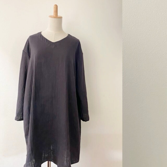 ダブルガーゼのワイドプルオーバー【チュニックタイプ】 ＊チャコール［受注製作］
