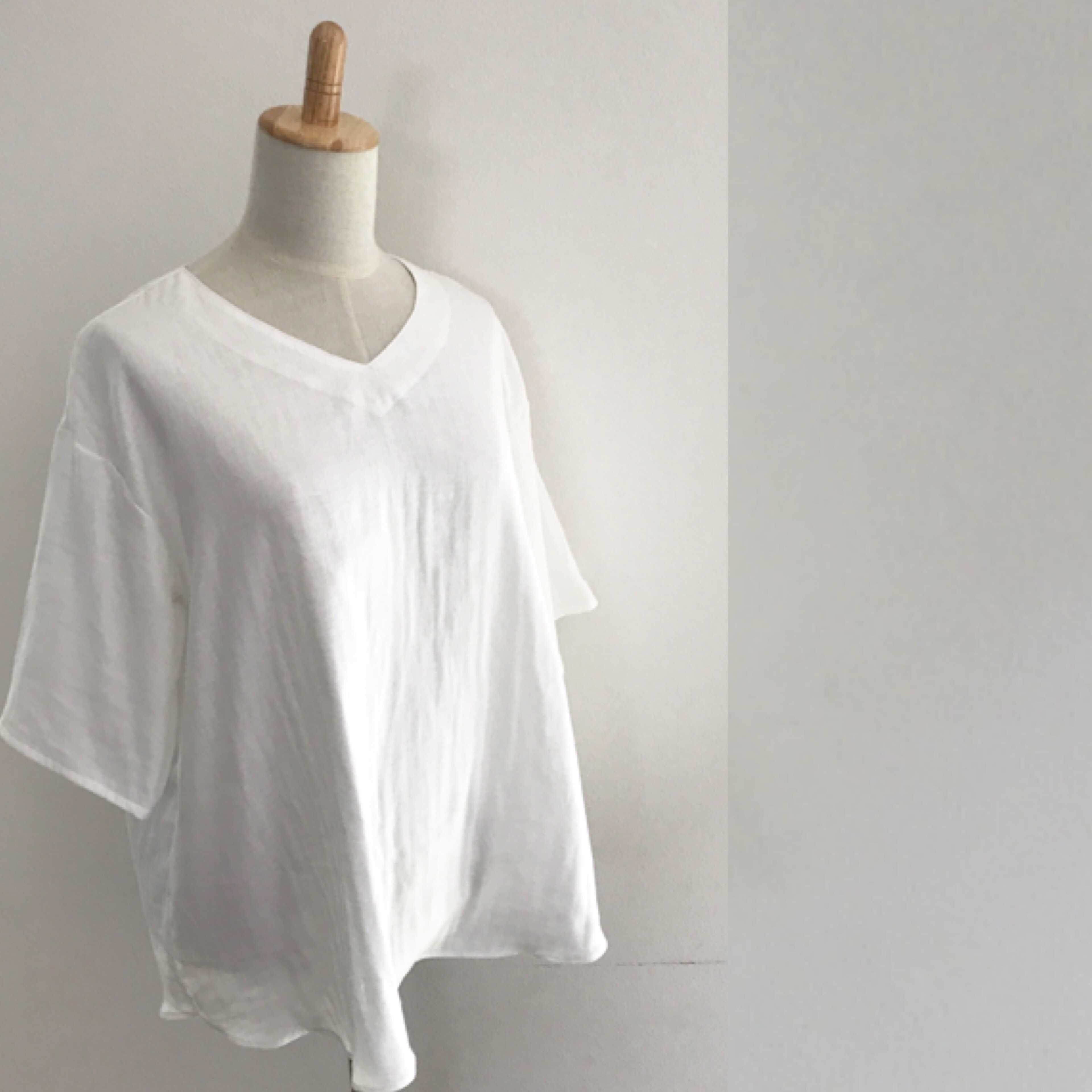 ［カラーが選べる］ダブルガーゼのワイドプルオーバー半袖＊オフホワイト［受注製作］