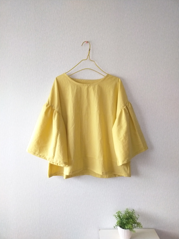 イエローフリル袖綿ブラウス cotton100% フリル袖ブラウス ✨選べる18色✨ made in japan 人気