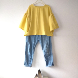 ✨ミモザイエロー✨ Spring cottonフリル袖ブラウス✦選べる35色✦ made in japan 2枚目の画像
