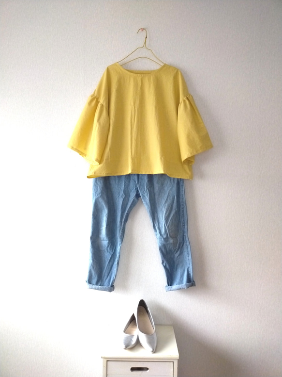 ✨ミモザイエロー✨ Spring cottonフリル袖ブラウス✦選べる35色✦ made in japan 2枚目の画像