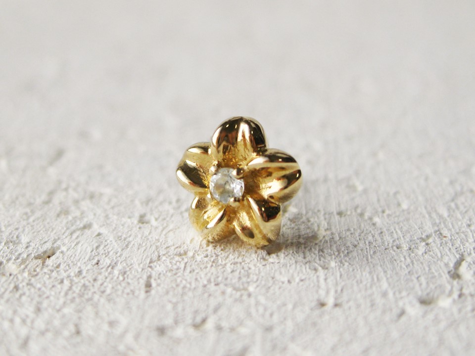 SVフラワーピアス 片耳用【 プレーテッド(メッキ)カラーYG・アクアマリン】